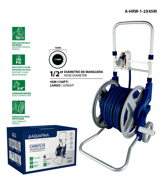 ORGANIZADOR CARRETE DE MANGUERA CON RODO 1/2 PLG X45M AQUAFINA A-HRW-1-2X45M