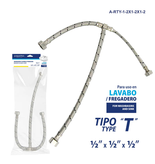 TUBO DE ABASTO FLEXIBLE TIPO T 1/2X1/2PLG AQUA FINA A-RTY-1-2X1-2X1-2