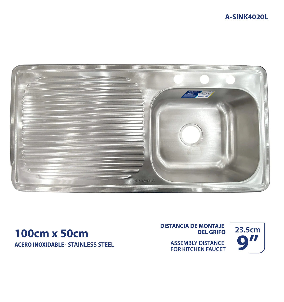 LAVATRASTO IZQUIERDO DE ACERO INOXIDABLE 100X50CM A-SINK4020L