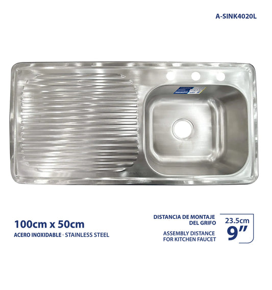 LAVATRASTO IZQUIERDO DE ACERO INOXIDABLE 100X50CM A-SINK4020L