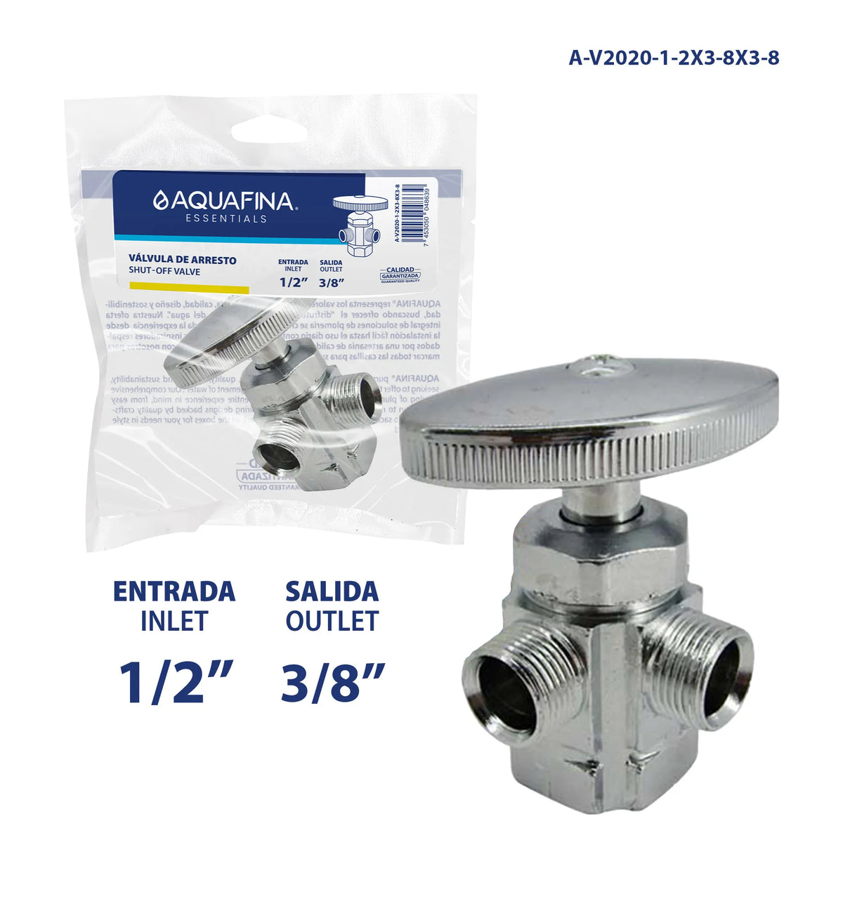 VALVULA DE CONTROL  A LA PARED DOBLE SALIDA 1/2X3/8X3/8 AQUAFINA A-V2020-1-2X3-8X3-8