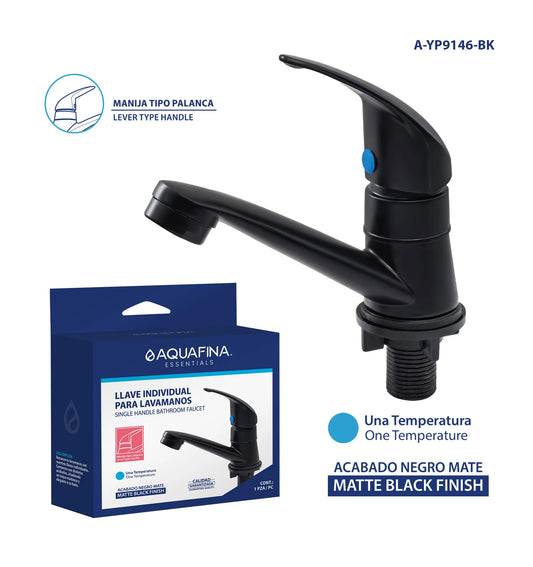 GRIFO PARA LAVAMANOS NEGRO MANIJA TIPO PALANCA AQUAFINA A-YP9146-BK