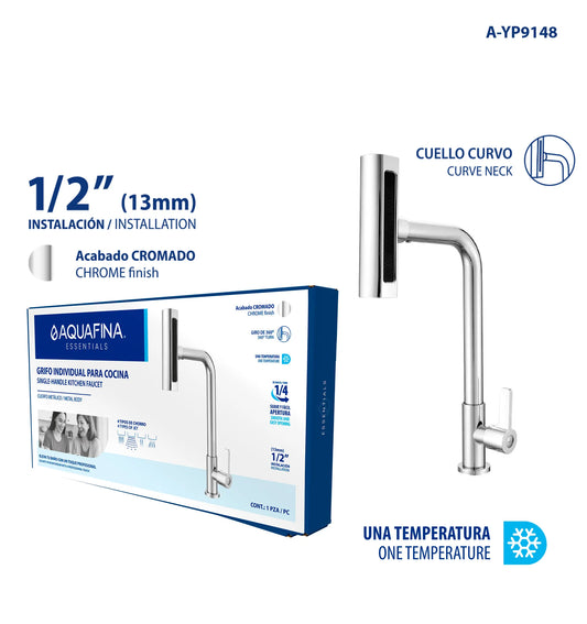 GRIFO PARA FREGADERO CUELLO CURVO CROMADO 1/2PLG AQUA FINA A-YP9148