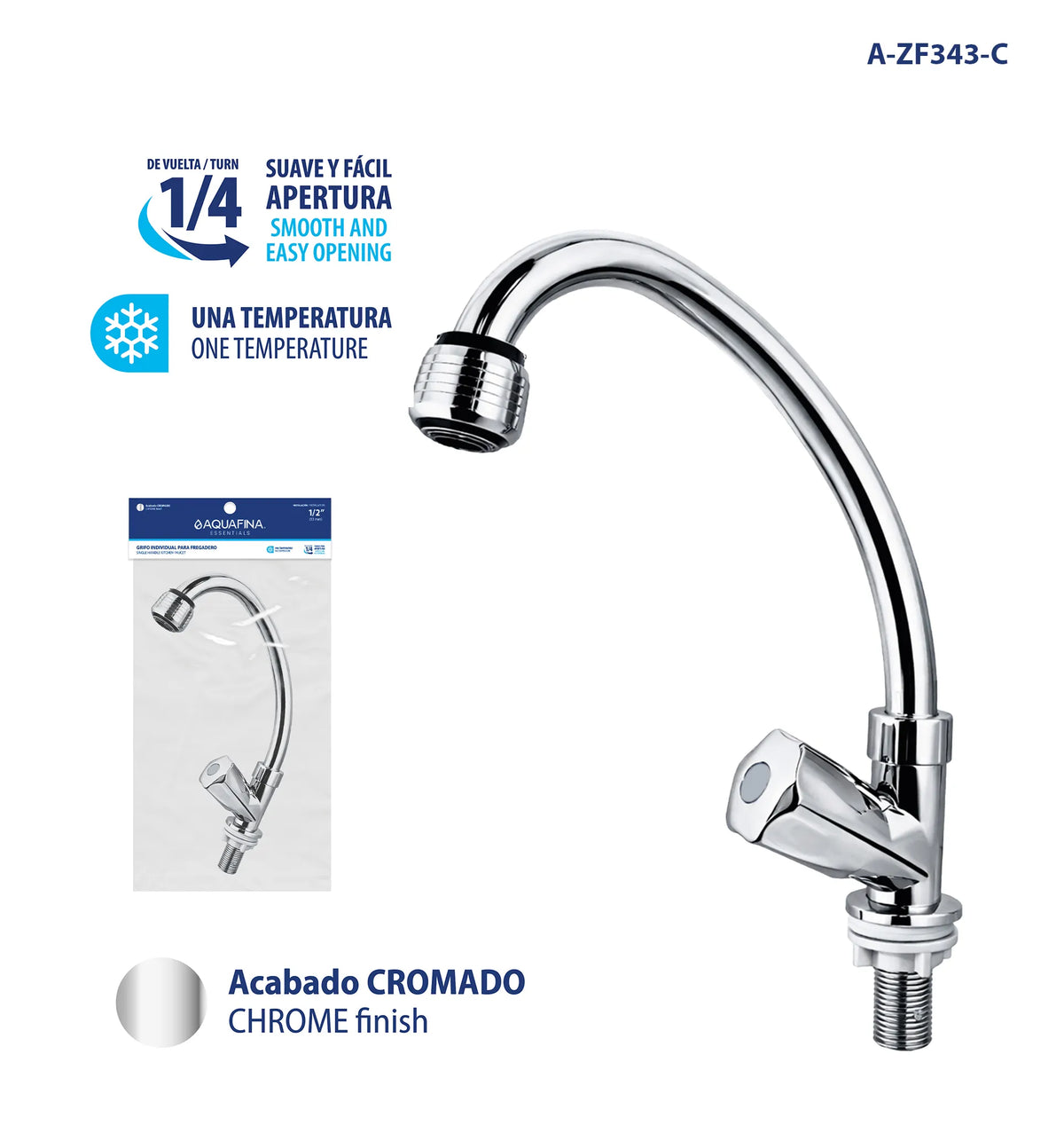 GRIFO PARA FREGADERO SENCILLO CROMADO A-ZF343-C AQUA FINA