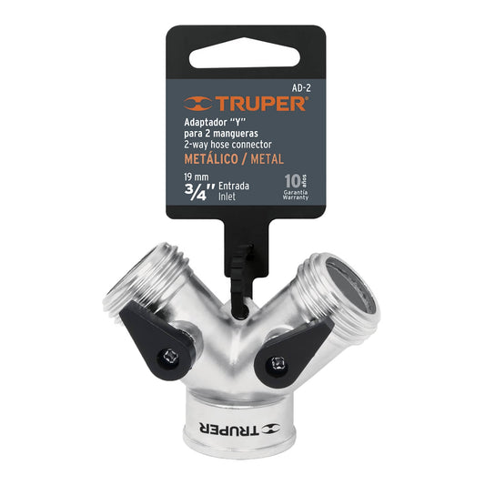 CONECTOR ´´Y´´ METALICO PARA 2 MANGUERAS DE 3/4 PLS TRUPER 10372