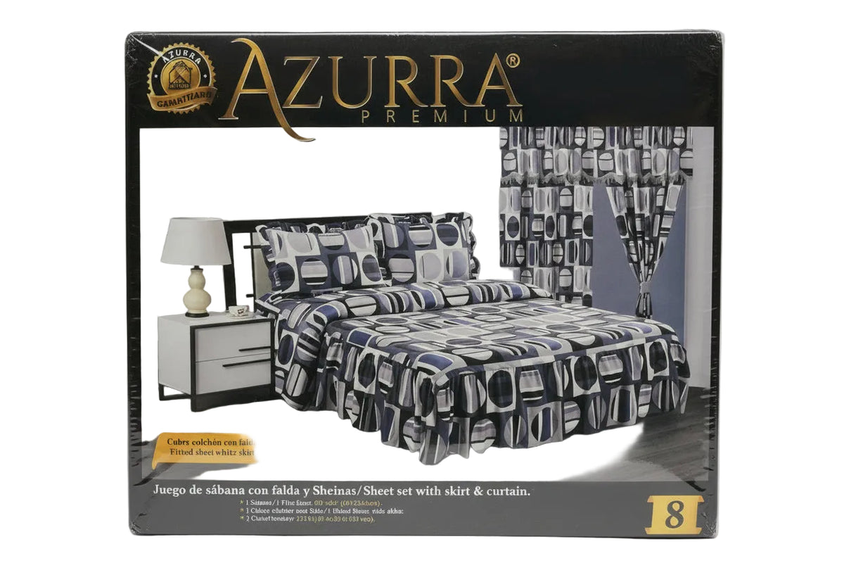 SET DE SABANAS FULL + CORTINAS ESTAMPADAS 8PCS AZURRA CRY-38391