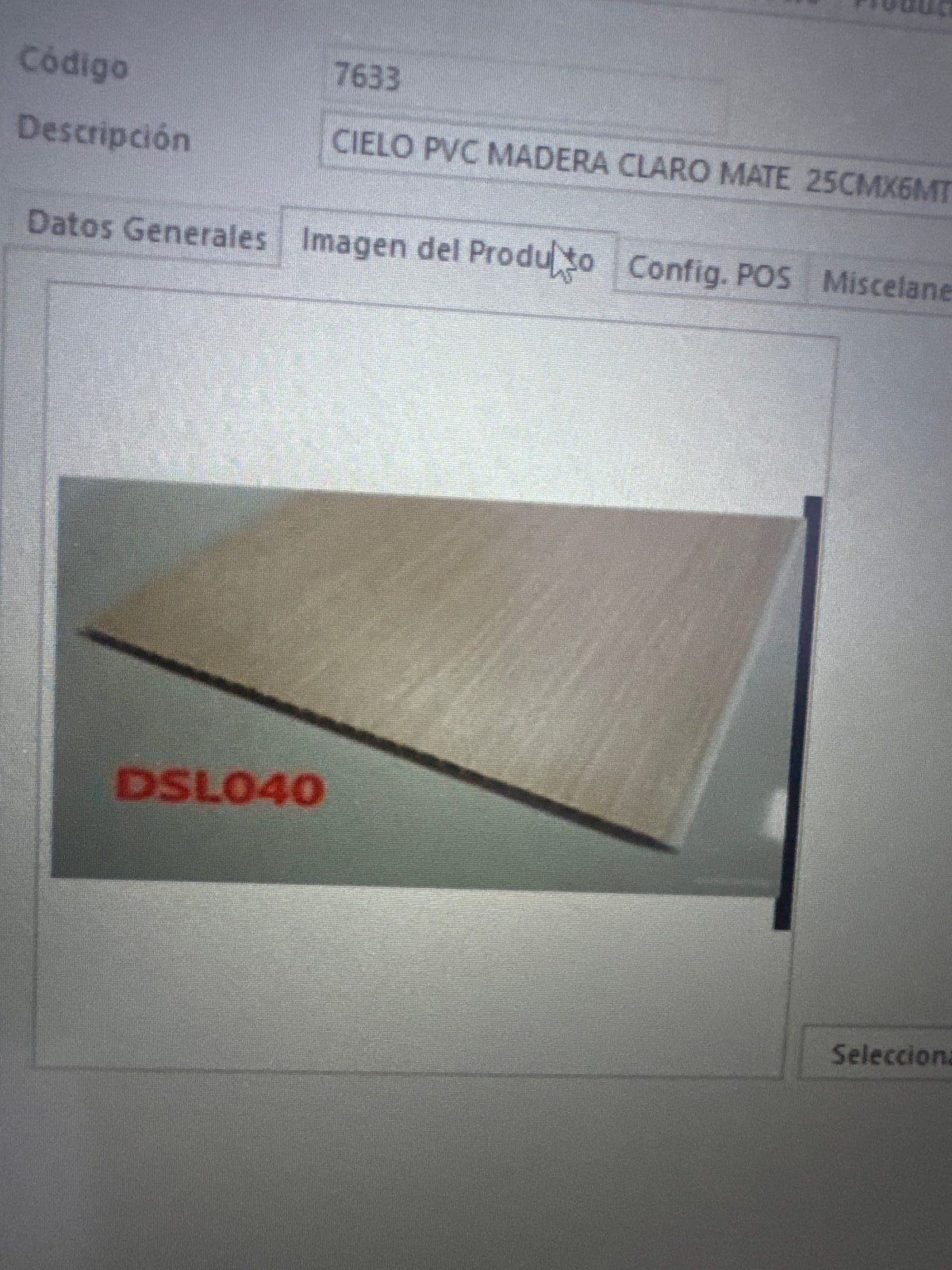 CIELO PVC MADERA CLARO MATE  25CMX6MTRS DSL040 PIEZA