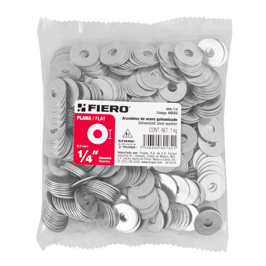 ARANDELAS DE ACERO GALVANIZADO PLANA 1/8 PLG 644 UNIDAD FIERO 44540
