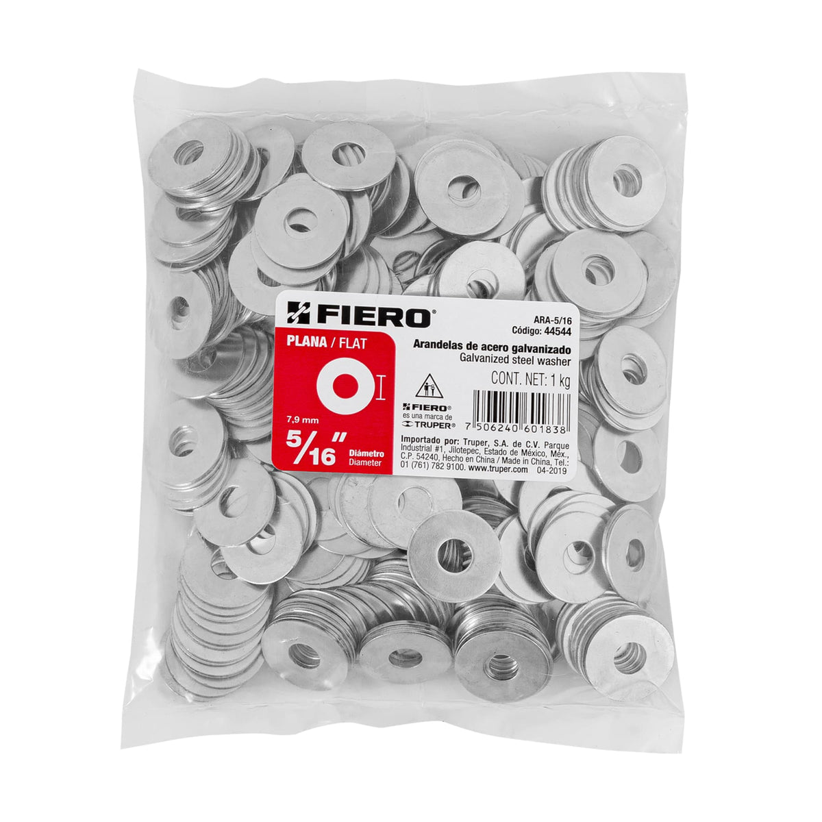 ARANDELAS DE ACERO GALVANIZADO PLANA 5/16 PLG 275 UNIDADES FIERO 44544