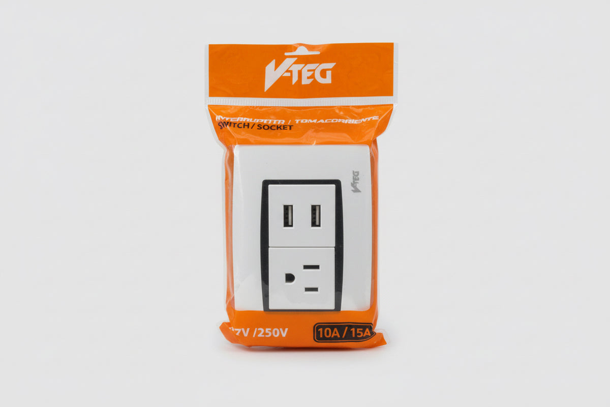 INTERRUPTOR TOMA CON USB 127V/250V V-TEG VT-222064