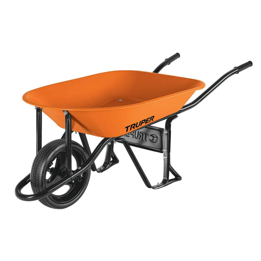 CARRETILLA 4.5 FT3 LLANTA DE HULE SOLIDO ANARANJADA TRUPER 11744