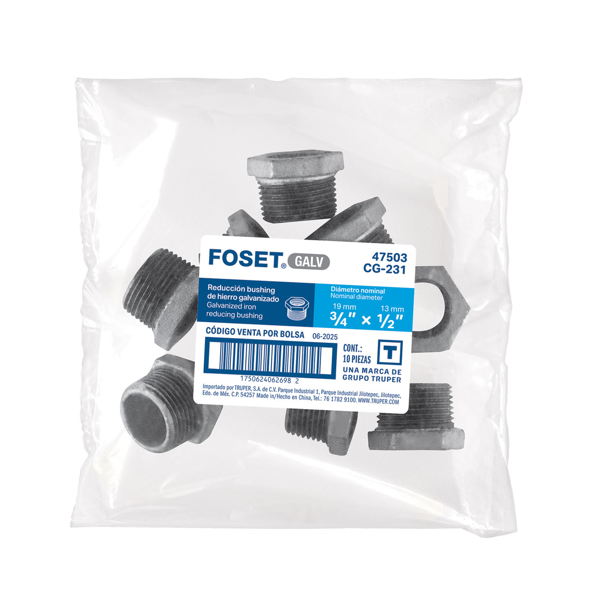 REDUCTOR BUSHING GALVANIZADO 3/4X1/2 PLG FOSET 47503