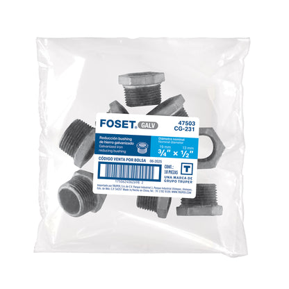 REDUCTOR BUSHING GALVANIZADO 3/4X1/2 PLG FOSET 47503