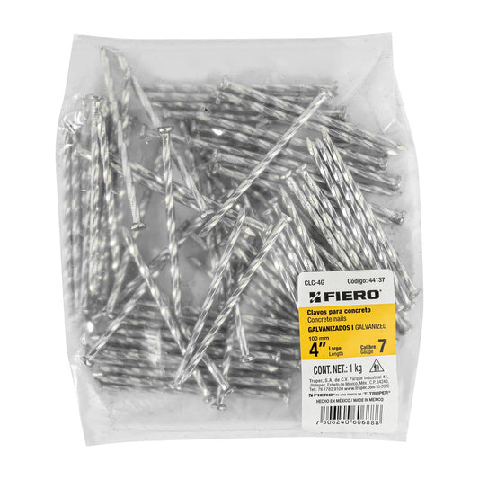 CLAVO GALVANIZADO 4 PLG 1KG FIERO 44137 BOLSA