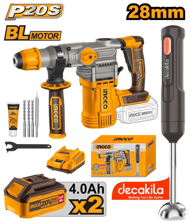 ROTOMARTILLO SDS PLUS 20V 4.5J + BATID MANO INGCO UCOSLI231001