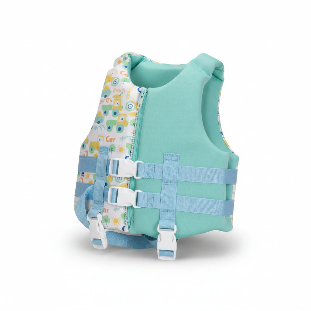 CHALECO SALVAVIDAS INFANTIL MORADO Y CELESTE S-L 11-19 KG