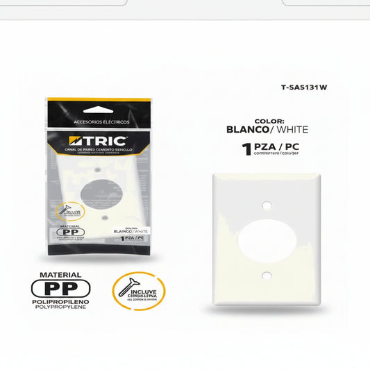 PLACA SENCILLA PARA TOMA HEMBRA TRIC T-SA5131W