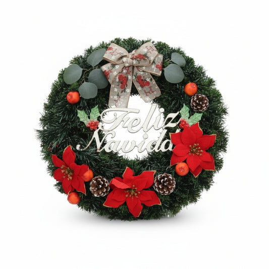 CORONA FELIZ NAVIDAD DECORADA 48CM