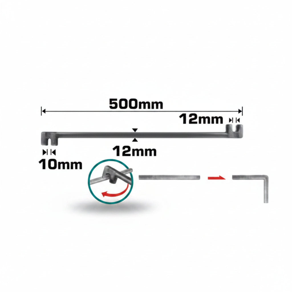 GRIFA 10MMX12MM LARGO 600MM TOTAL THBEB10122