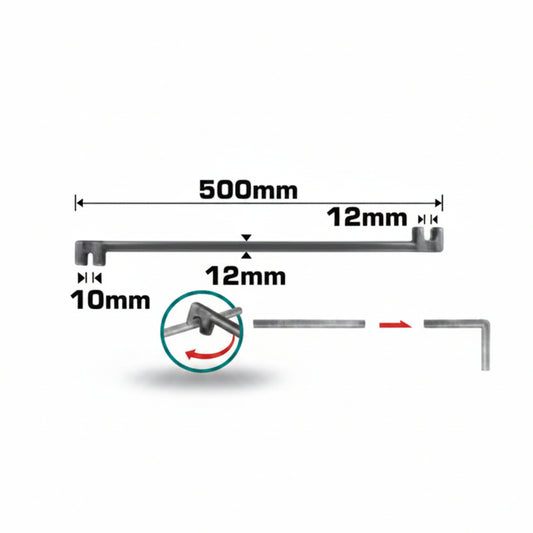 GRIFA 10MMX12MM LARGO 600MM TOTAL THBEB10122