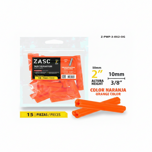 SET DE ANCLA TACO PLASTICA ANARANJADA ZASC 3/8X2PLG Z-PWP-3-8X2-OG
