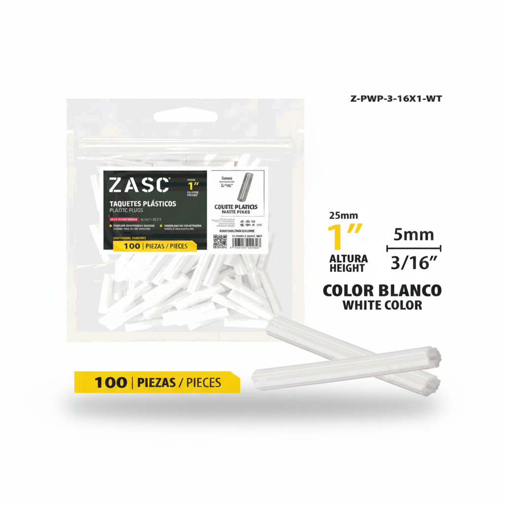 SET DE ANCLA TACO PLASTICA BLANCA ZASC 3/16X1 PLG Z-PWP-3-16X1-WT