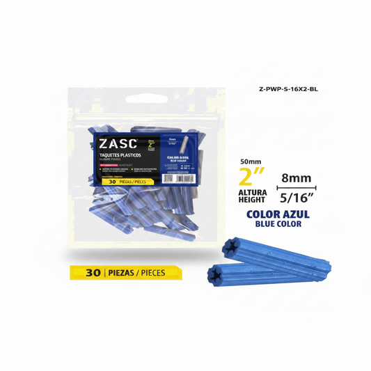 SET DE ANCLA TACO PLASTICA CELESTE 5/16X2 PLG ZASC Z-PWP-5-16X2-BL