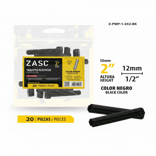 SET DE ANCLA TACO PLASTICA NEGRA 1/2X2 PLG ZASC Z-PWP-1-2X2-BK