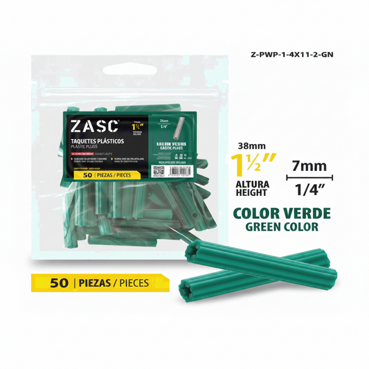 SET DE ANCLA TACO PLASTICA VERDE 1/4X1 1/2 PLG ZASC Z-PWP-1-4X11-2-GN
