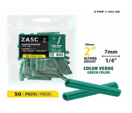 SET DE ANCLA TACO PLASTICA VERDE 1/4X2 PLG ZASC Z-PWP-1-4X2-GN