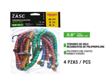 TENSORES ELASTICOS 4PCS 60CM ZASC Z-BC0-8X60