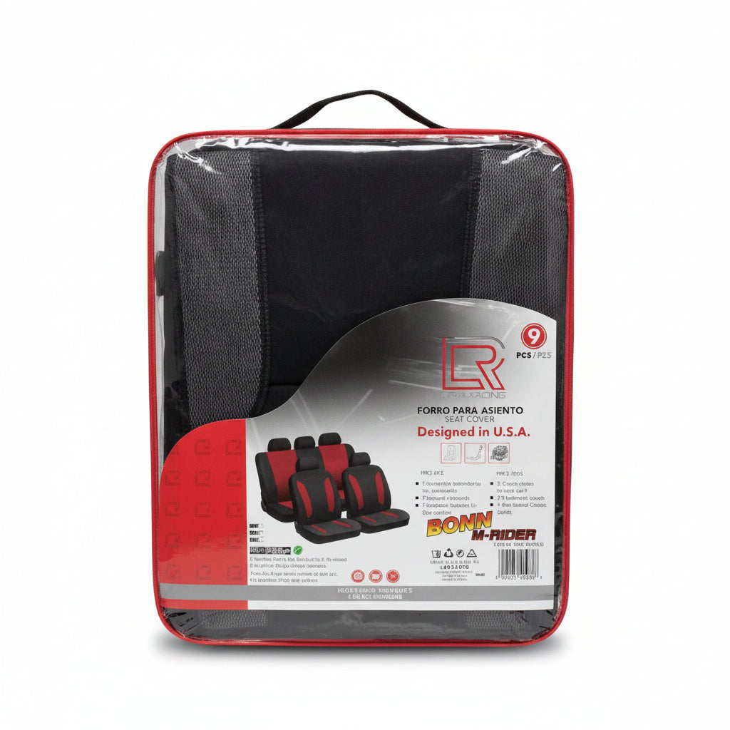 SET DE FORROS PARA ASIENTO DE AUTO NEGRO/ROJO 9PCS LAFA RACING 16-8016-NRCN