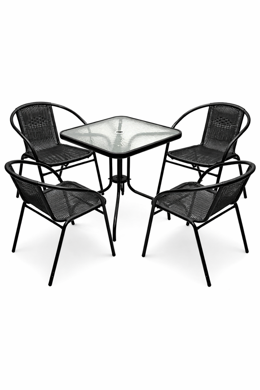 JUEGO DE MESA CUADRADA DE VIDRIO 24PLG + 4 SILLAS