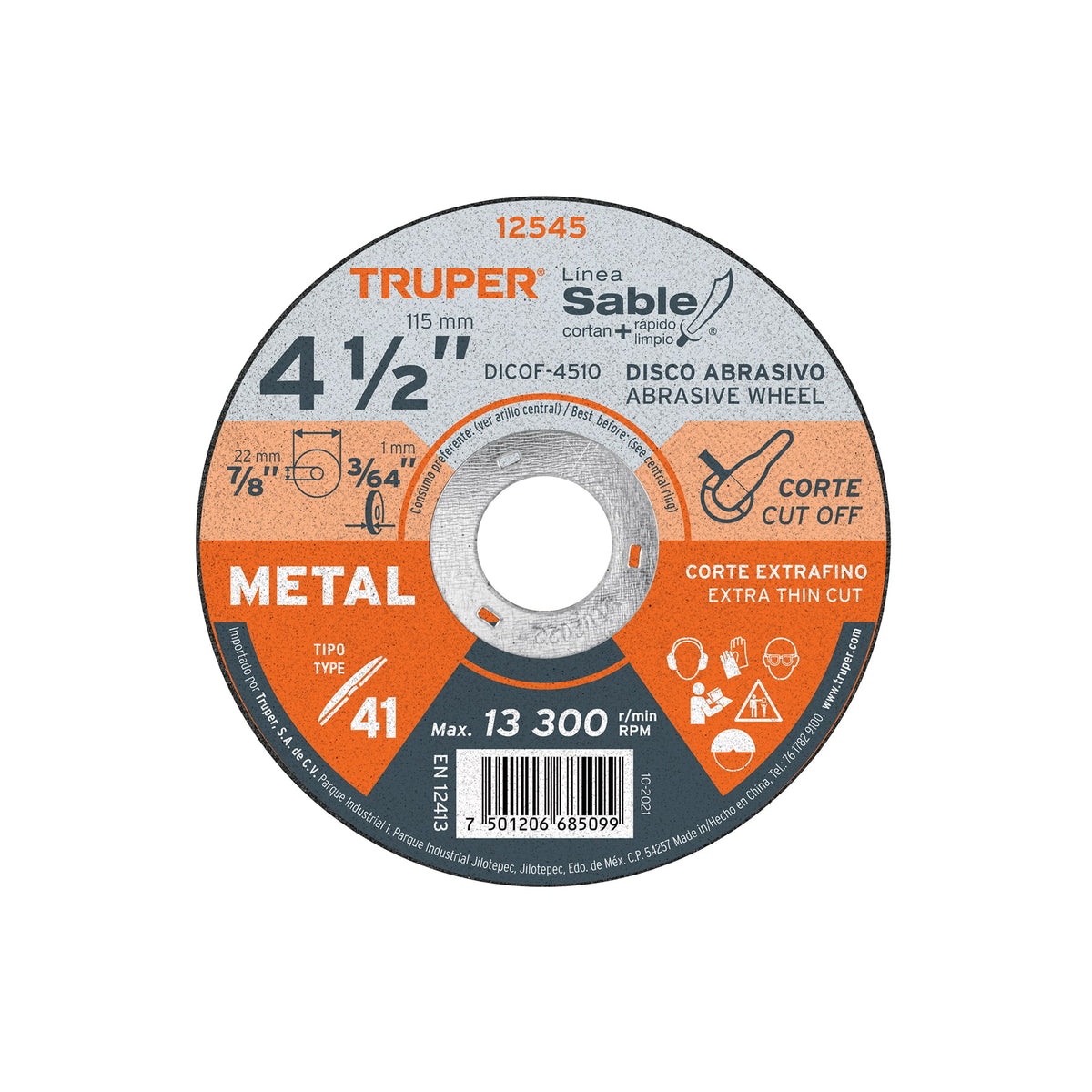 DISCO TRUPER ABRASIVO PARA METAL DE 4 1/2 PLG 12545