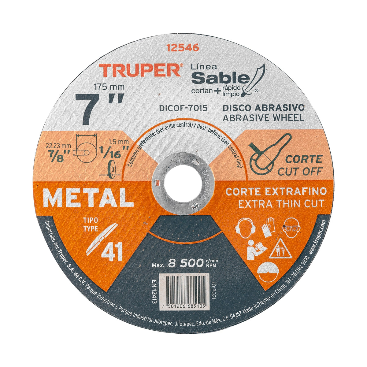 DISCO TRUPER ABRASIVO PARA METAL DE 7 PLG 12546