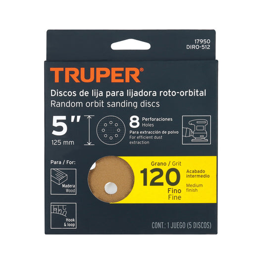 SET DISCO PARA LIJADORA ROTO-ORBITAL LIJA 5 PLG GRANO #120 17950 TRUPER