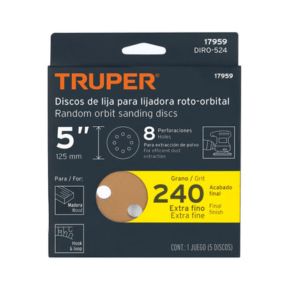 SET DISCO PARA LIJADORA ROTO-ORBITAL LIJA 5 PLG GRANO #240 17959 TRUPER