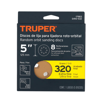 SET DISCO PARA LIJADORA ROTO-ORBITAL LIJA 5 PLG GRANO #320 17983 TRUPER
