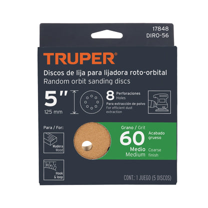 SET DISCO PARA LIJADORA ROTO-ORBITAL LIJA 5 PLG GRANO #60 17848 TRUPER