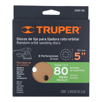 SET DISCO PARA LIJADORA ROTO-ORBITAL LIJA 5 PLG GRANO #80 17942 TRUPER