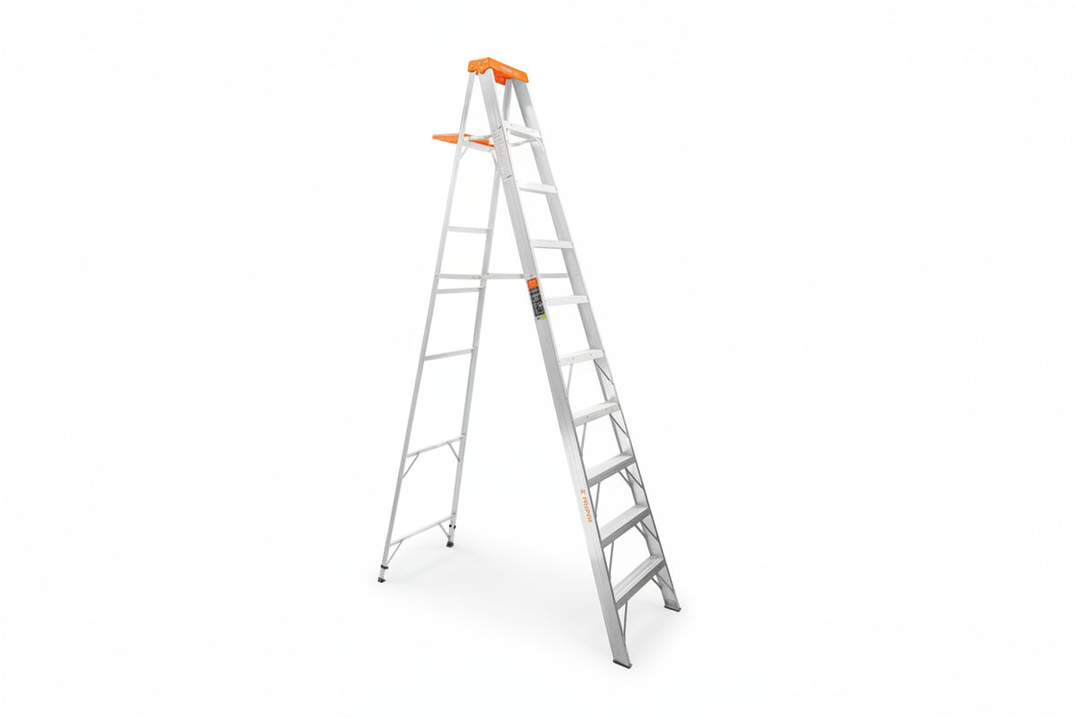 White ladder with orange accents on a white background