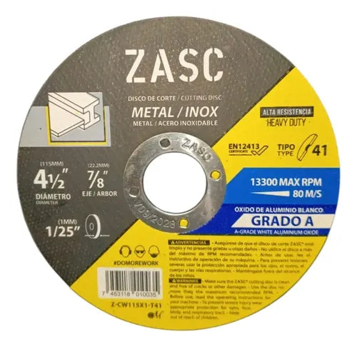 DISCO DE CORTE METAL 4/12X7/8PLG 1MM ZASC Z-CW115