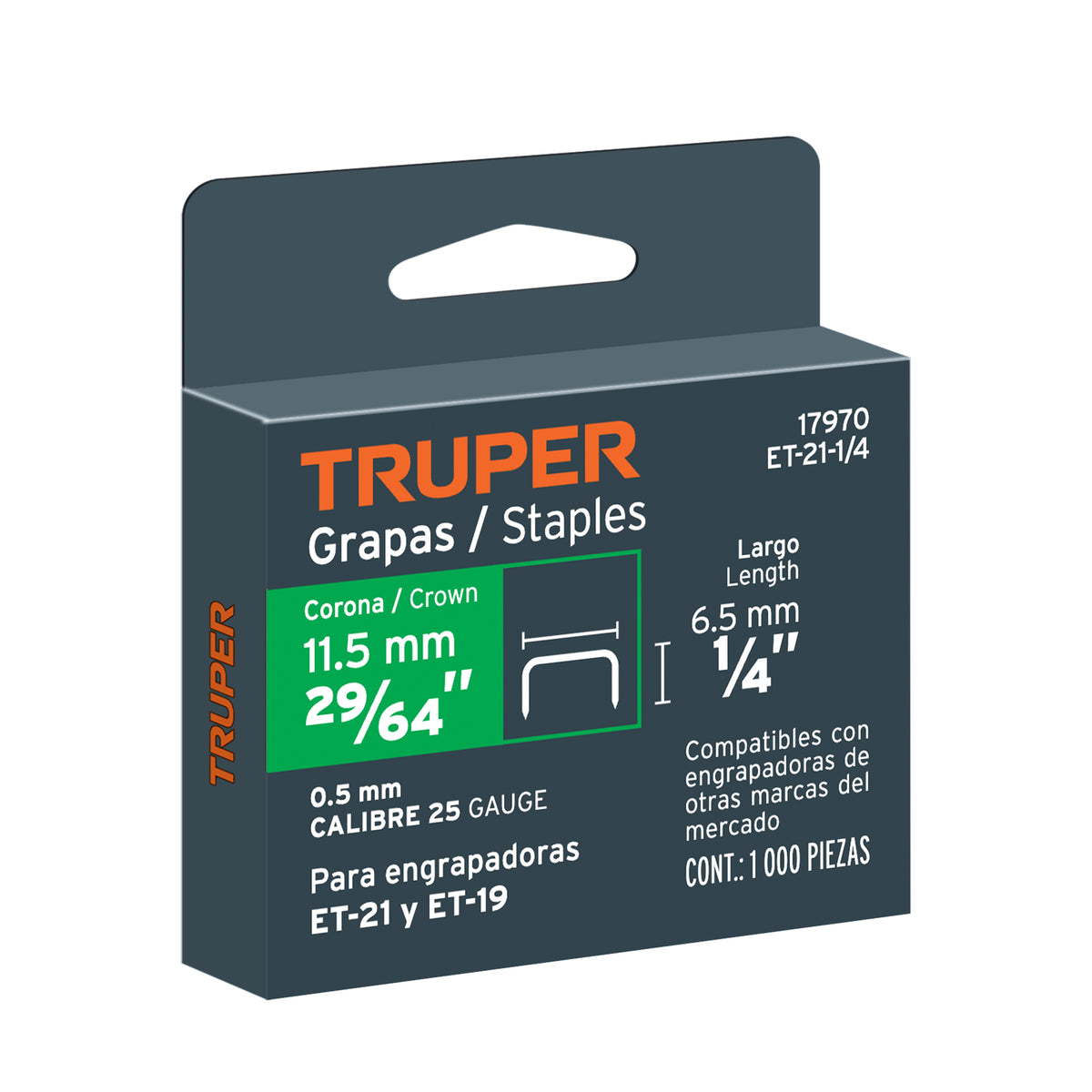 CAJA CON 1000 GRAPAS 1/4 TRUPER 17970