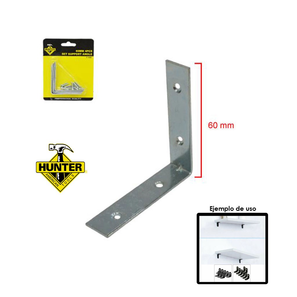 SET DE ANGULOS DE SOPORTE 60 MM 4PCS HUNTER F-1486