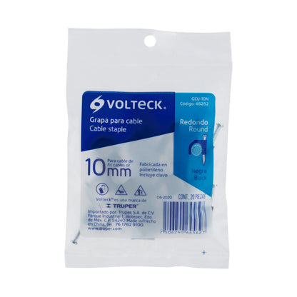 GRAPA PLASTICA P/CABLE REDONDO 10MM 20PZS NEGRA VOLTECK  48282