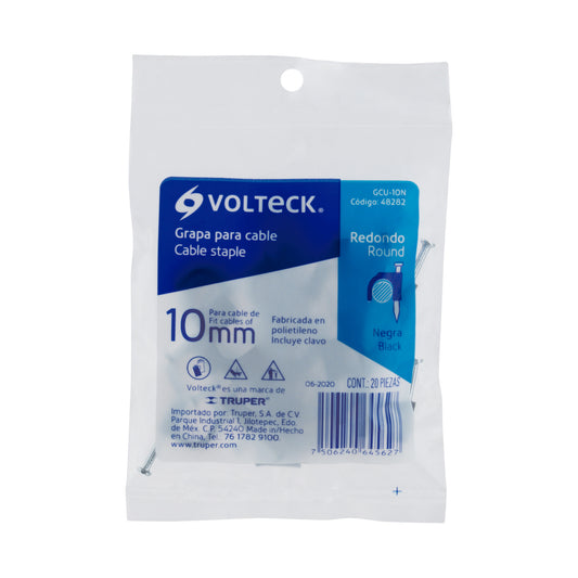 GRAPA PLASTICA P/CABLE REDONDO 10MM 20PZS NEGRA VOLTECK  48282