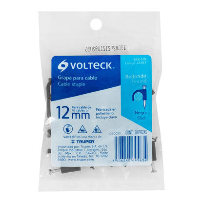 RAPA PLASTICA P/CABLE REDONDO 12MM 20PZS NEGRA VOLTECK  48283