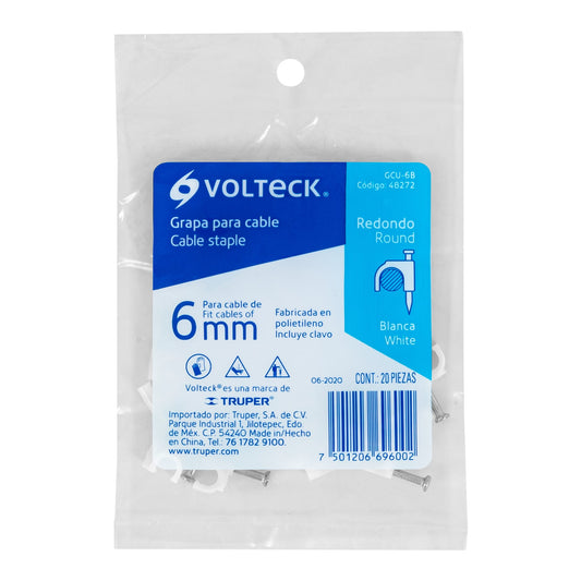 GRAPA PLASTICA P/CABLE REDONDO 10MM 20PZS BLANCA VOLTECK 48274