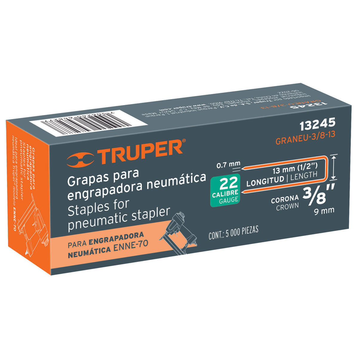 GRAPAS CORONA 3/8 CALIBRE 22 13MM TRUPER 13245