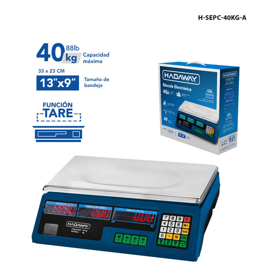 BASCULA DIGITAL PARA ALIMENTOS PANTALLA LED 40KG H-SEPC-40KG-A